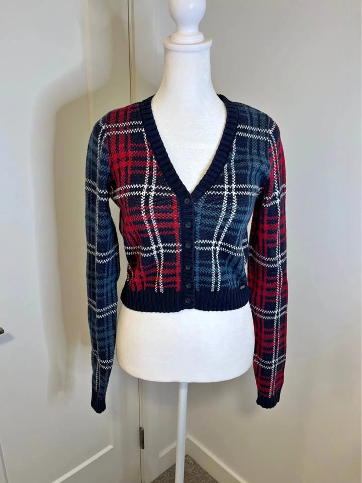 HOLLISTER Cropped Plaid Cardigan - Size M