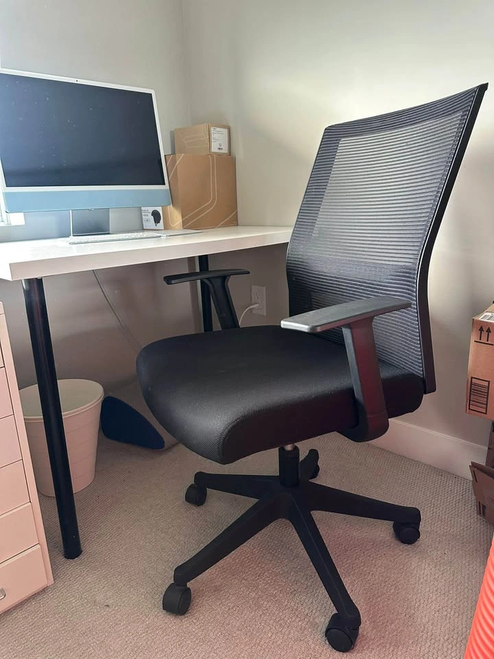 Desk and Black Mesh Office Chair - photo 2