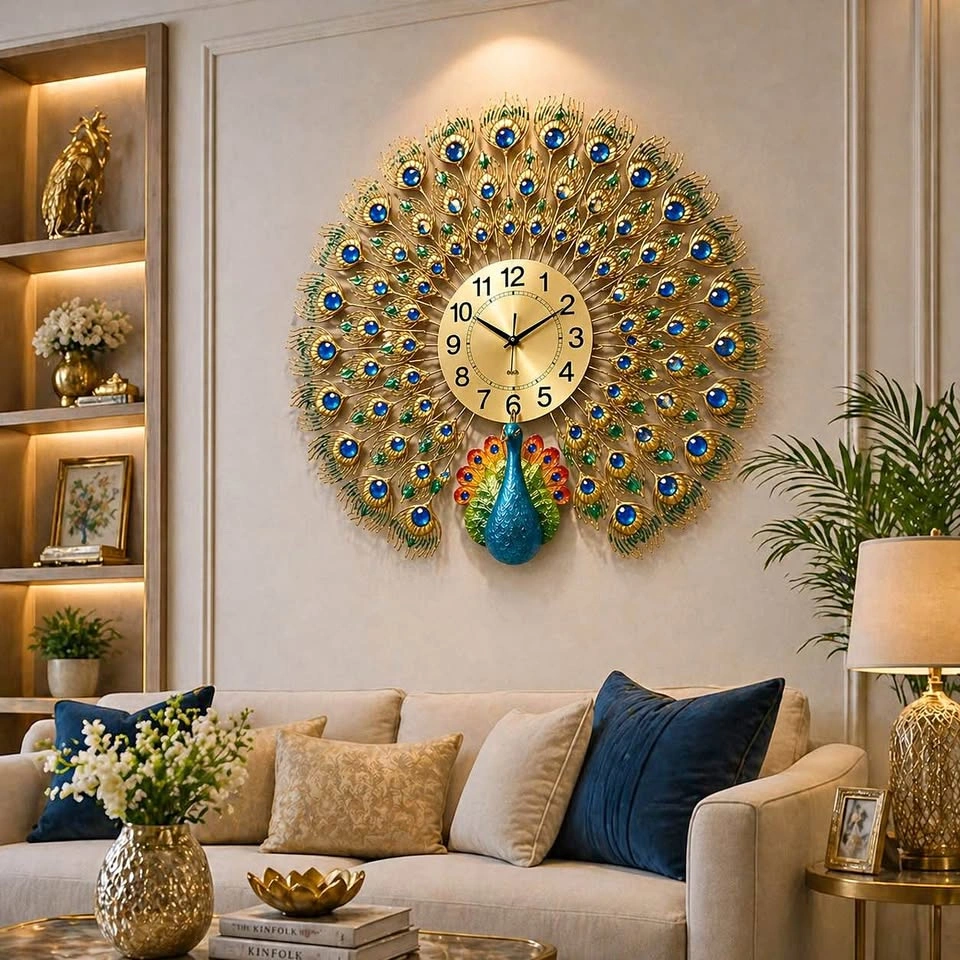 Royal Crest Peacock Clock