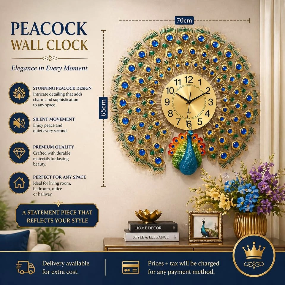 Royal Crest Peacock Clock - photo 2
