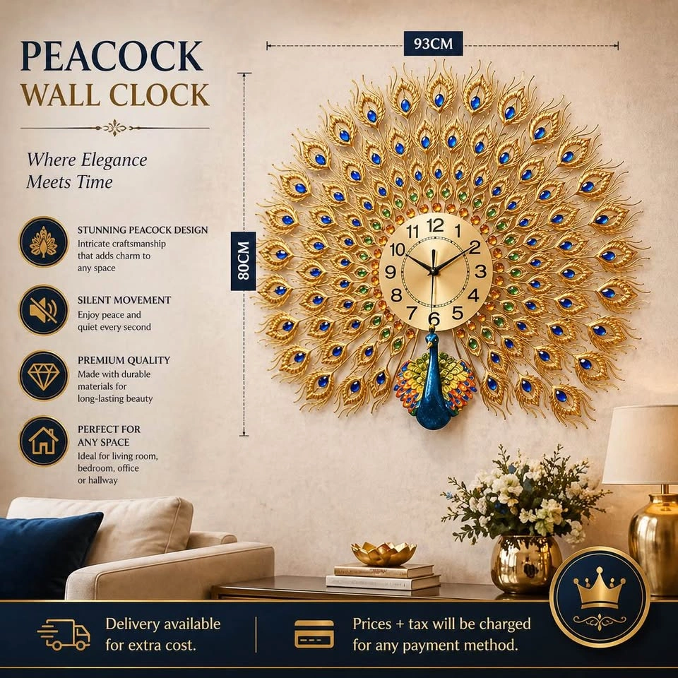 Royal Peacock Wall Clock ✅ - photo 2