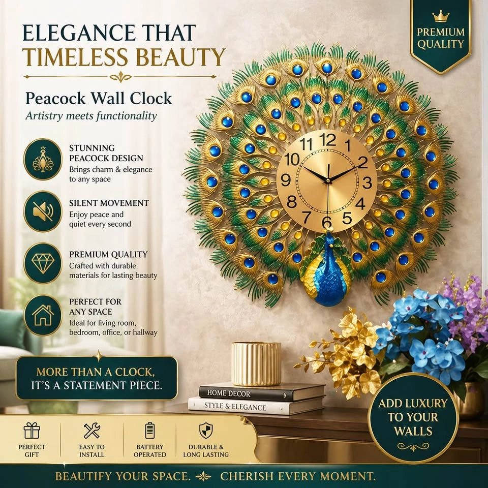 Luxury Peacock Wall Clock - photo 2