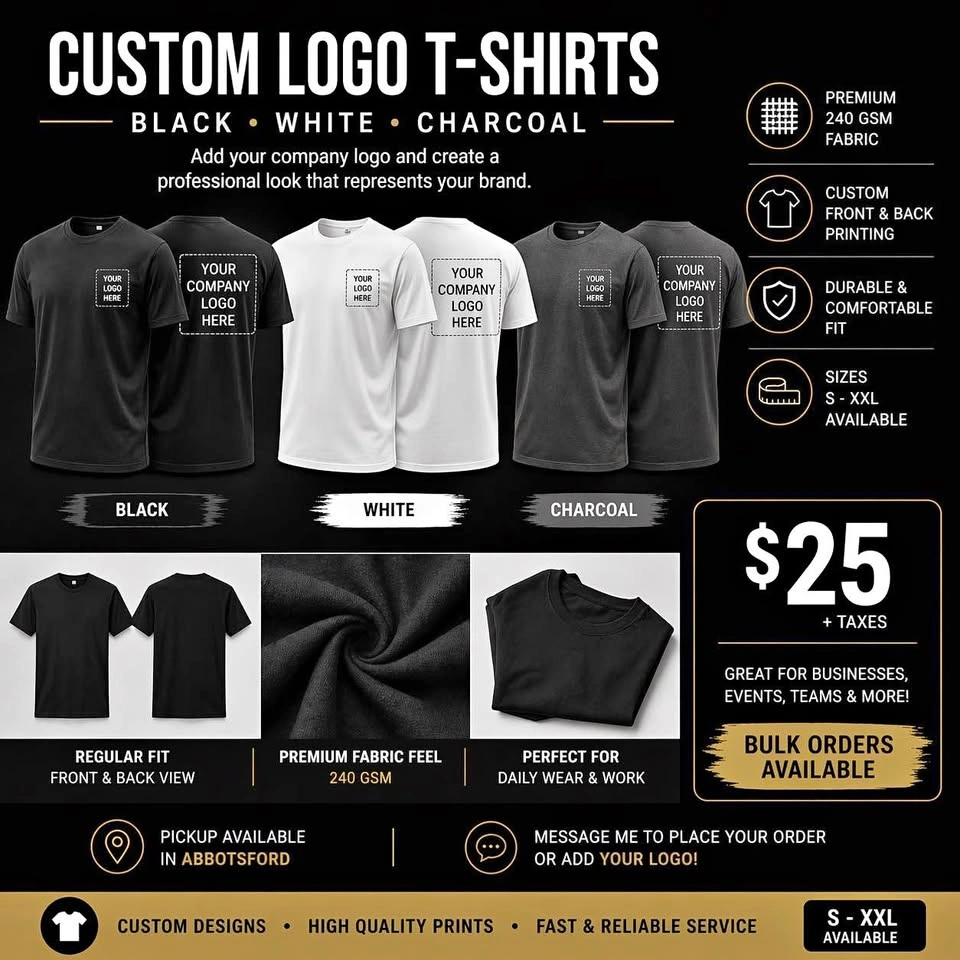 Custom Logo T-Shirts | 240 GSM Heavy Quality | Bulk Orders
