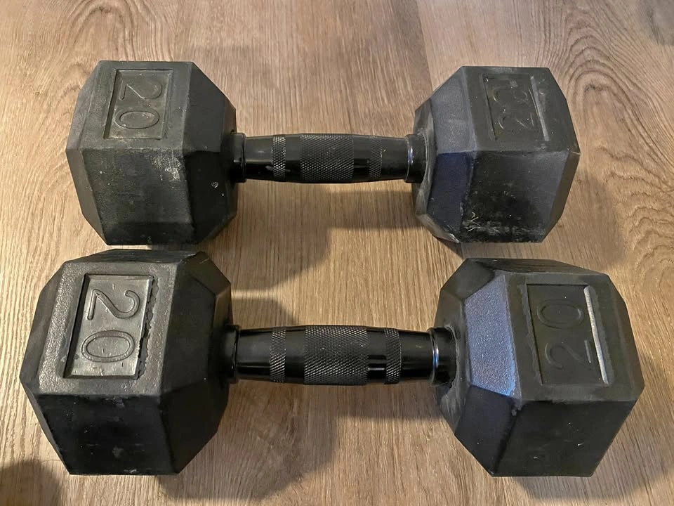 Pair of 20 lb Rubber Hex Dumbbells