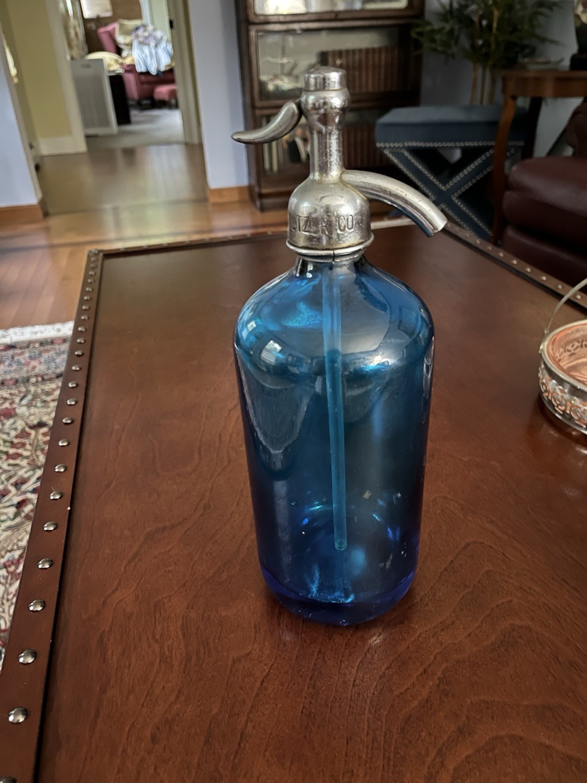 Capital District Seltzer Co Vintage Blue Glass Bottle