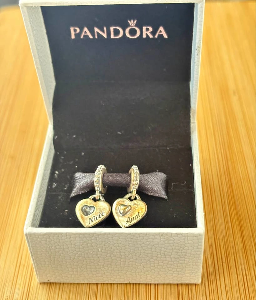 NEW Authentic PANDORA Aunt & Niece Split Heart Dangle Charm Set