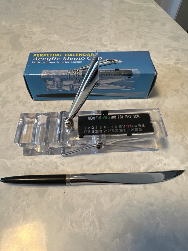 Perpetual Calendar Acrylic Memo Clip, ball pen & letter opener - photo 2