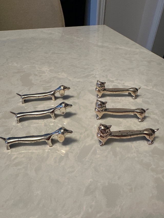 Silver Plated Knife Rests - 6 pcs (3 Cats, 3 Dogs)