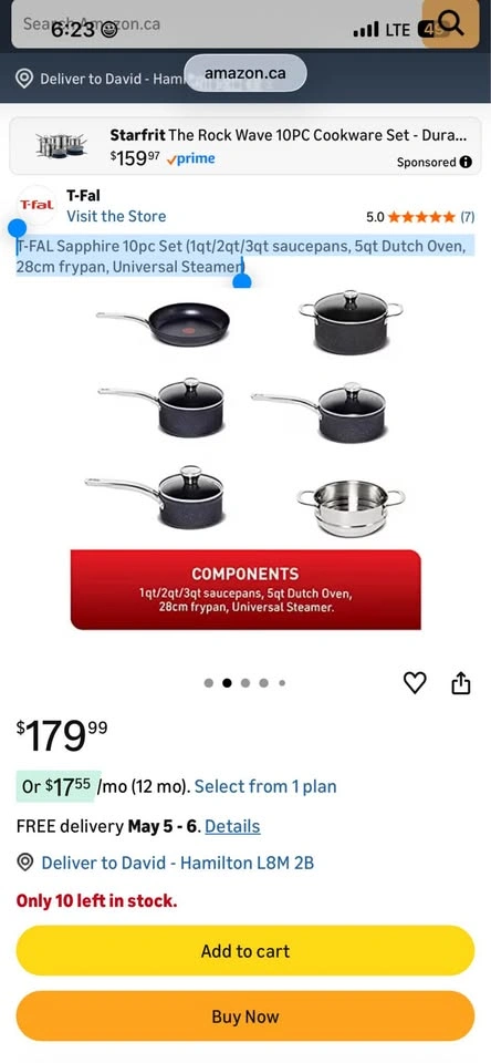 T-fal Sapphire 10 Piece Cookware Set - photo 4