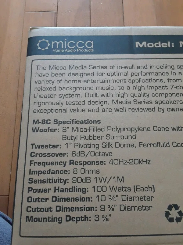 Micca M-8C 2-Way 8" In-Ceiling Speaker image indicator(2)