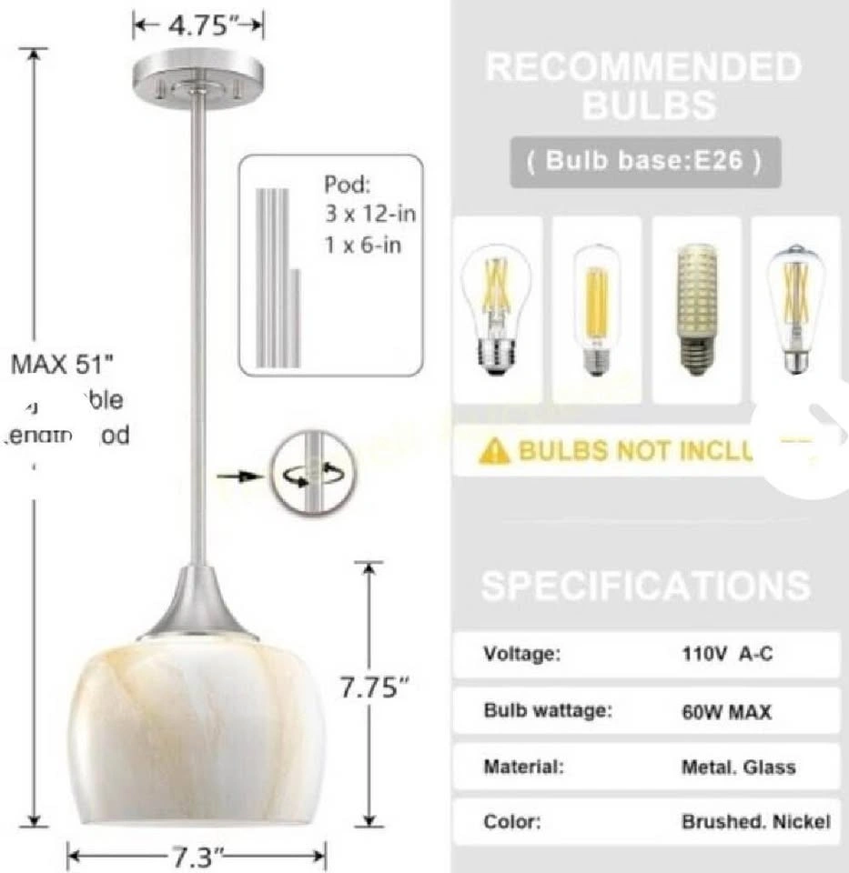 Alabaster Glass Pendant Lights (3 pack) BNIB - photo 2