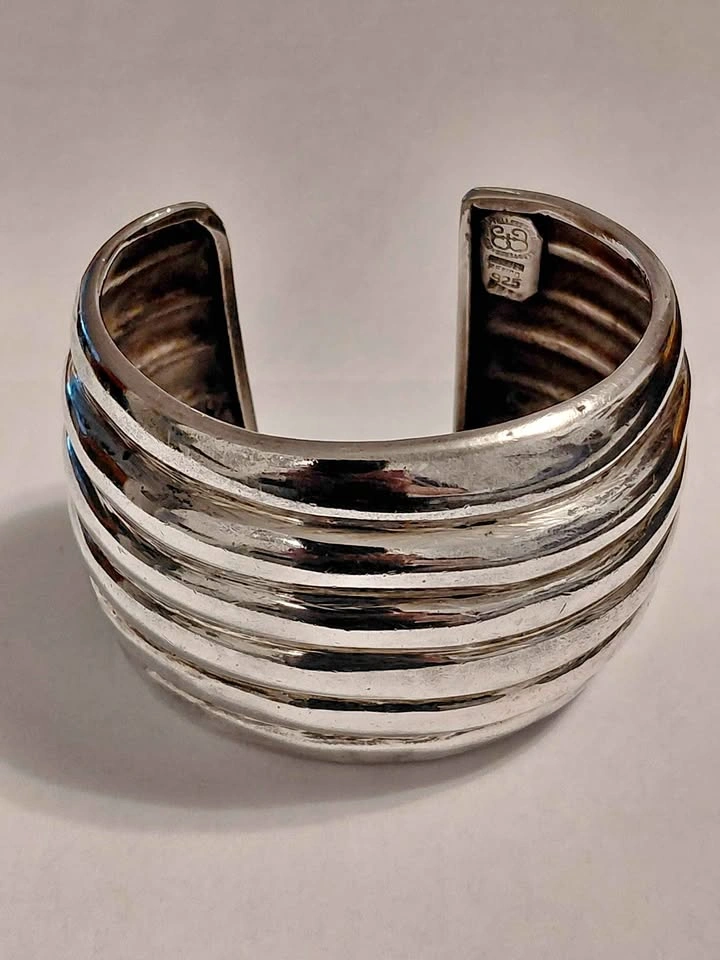 Vintage Sterling Silver Ribbed Cuff Los Ballesteros Mexico 925