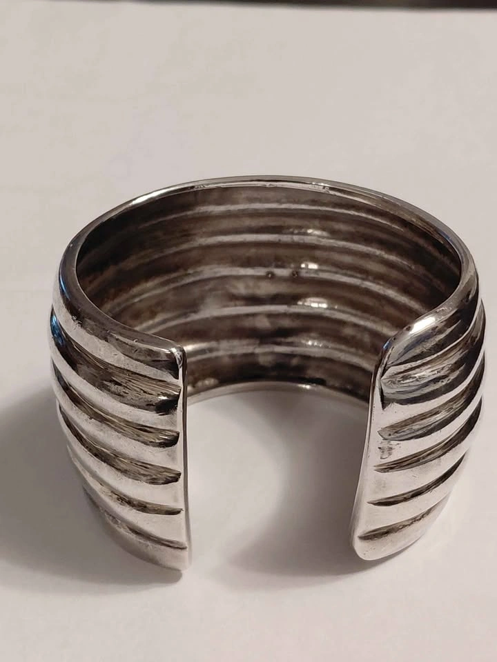 Vintage Sterling Silver Ribbed Cuff Los Ballesteros Mexico 925 - photo 2