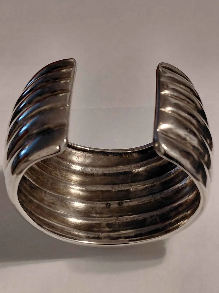 Vintage Sterling Silver Ribbed Cuff Los Ballesteros Mexico 925 - photo 3