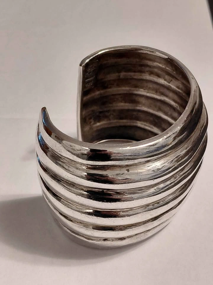 Vintage Sterling Silver Ribbed Cuff Los Ballesteros Mexico 925 - photo 4