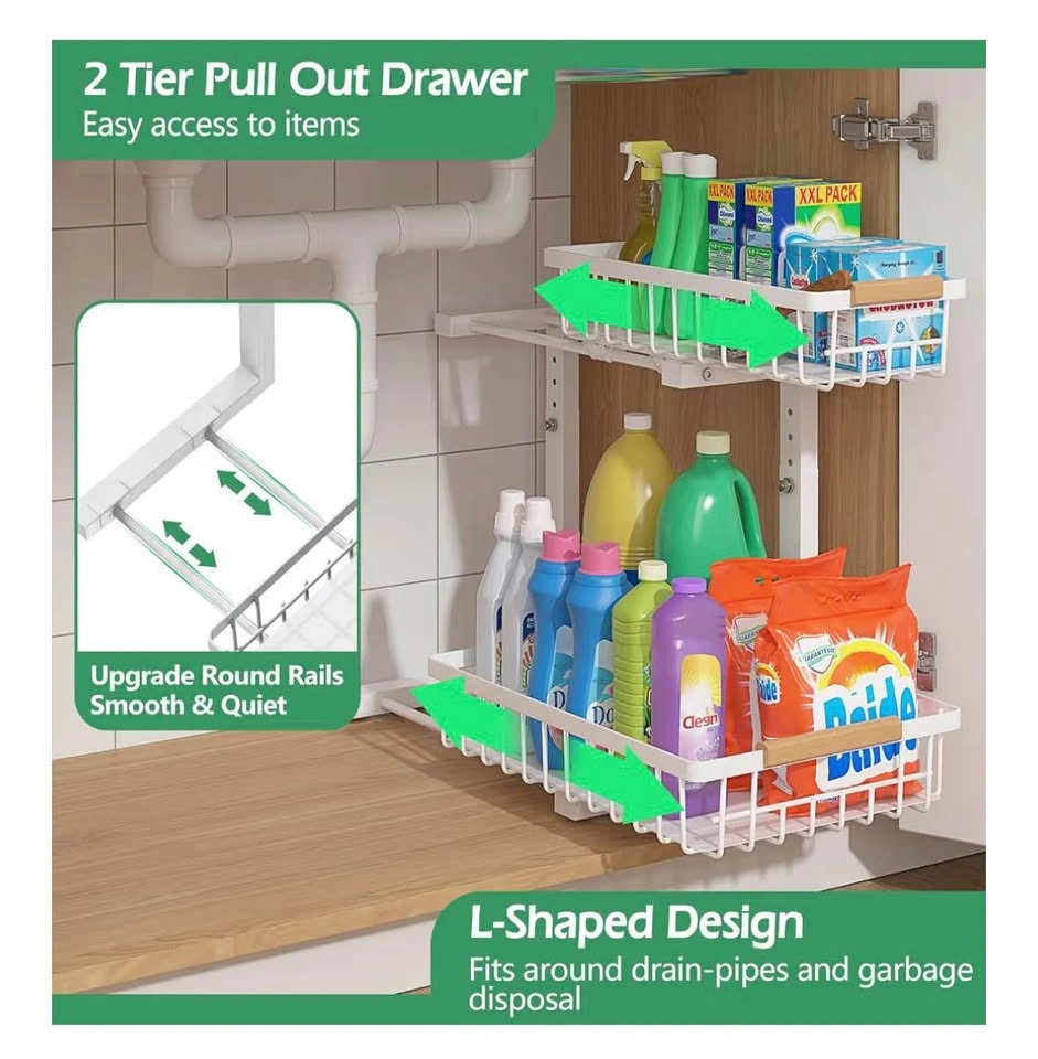 ADRIMER 2-Pack Pull Out Cabinet Organizers - New In Box - White - photo 3