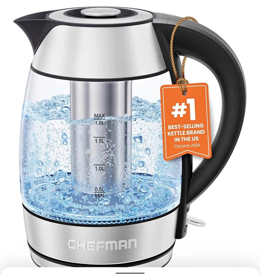 Chefman 1.8L Glass Electric Kettle - Blue LED Lights - NEW