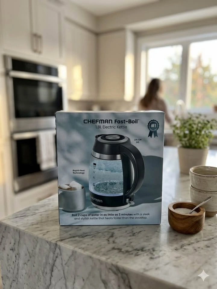 Chefman 1.8L Glass Electric Kettle - Blue LED Lights - NEW - photo 2