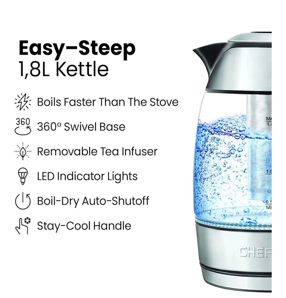 Chefman 1.8L Glass Electric Kettle - Blue LED Lights - NEW - photo 4