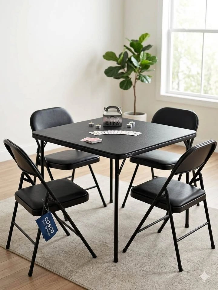 Cosco 5-Piece Folding Table and Chairs Set - Black Vinyl - BNIB