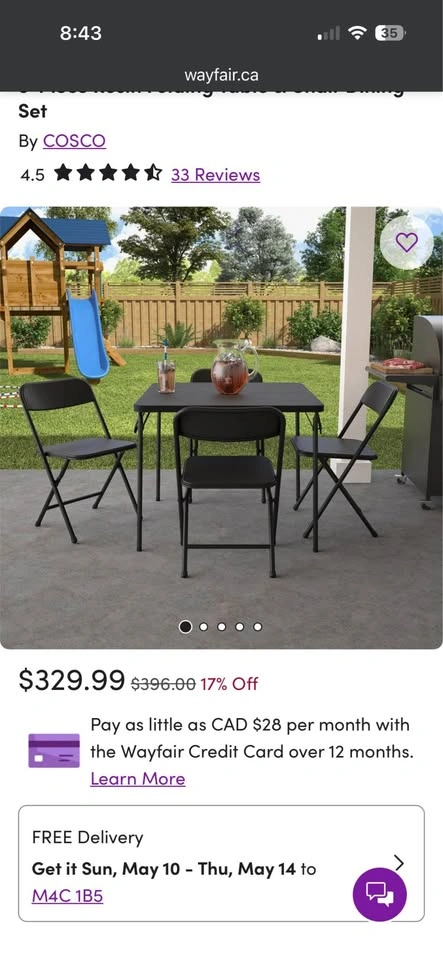 Cosco 5-Piece Folding Table and Chairs Set - Black Vinyl - BNIB - photo 5