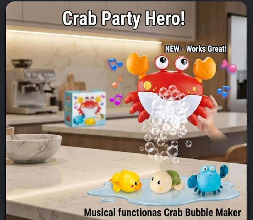 Musical Crab Bubble Maker – Toddler Bath Toy Set with 12 Songs &