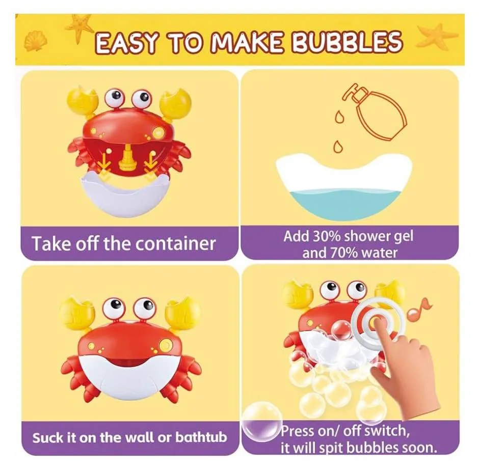 Musical Crab Bubble Maker – Toddler Bath Toy Set with 12 Songs & - photo 3