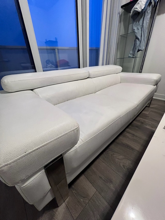 Italian Real Leather White Sofa w/Adjustable Head Supports