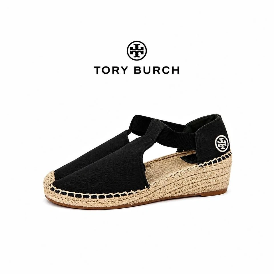 Tory Burch Black Espadrille Wedge Sandals 7.5