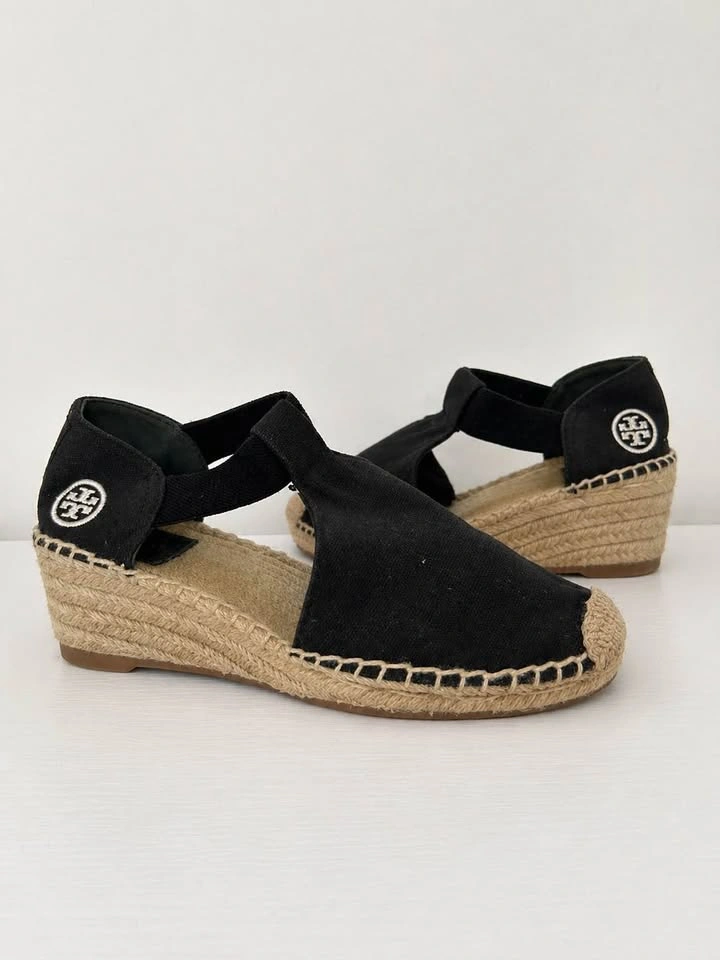 Tory Burch Black Espadrille Wedge Sandals 7.5 - photo 2