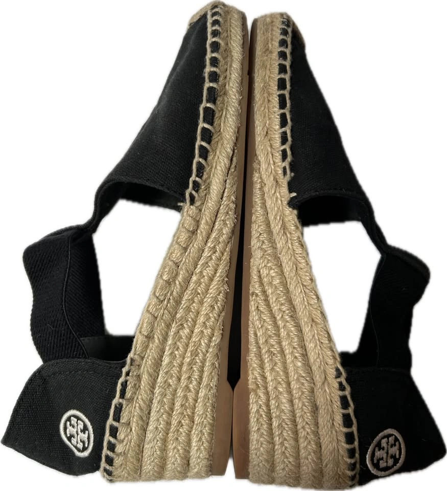 Tory Burch Black Espadrille Wedge Sandals 7.5 - photo 3