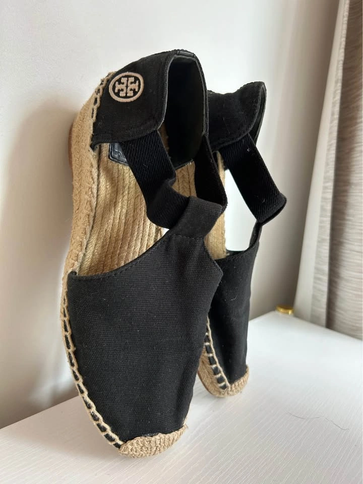 Tory Burch Black Espadrille Wedge Sandals 7.5 - photo 4