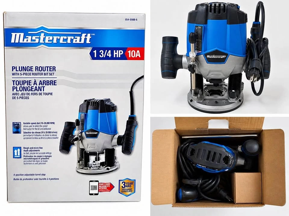 Mastercraft 1¾ HP Plunge Router w/ 5pc Bit Set – Like New