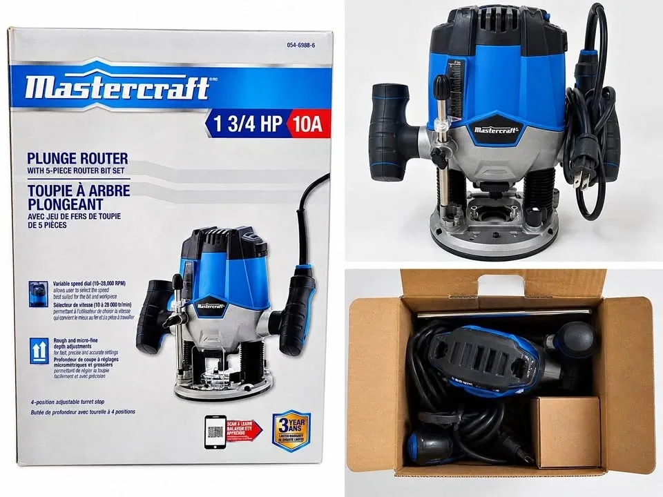Mastercraft 1¾ HP Plunge Router w/ 5pc Bit Set – Like New