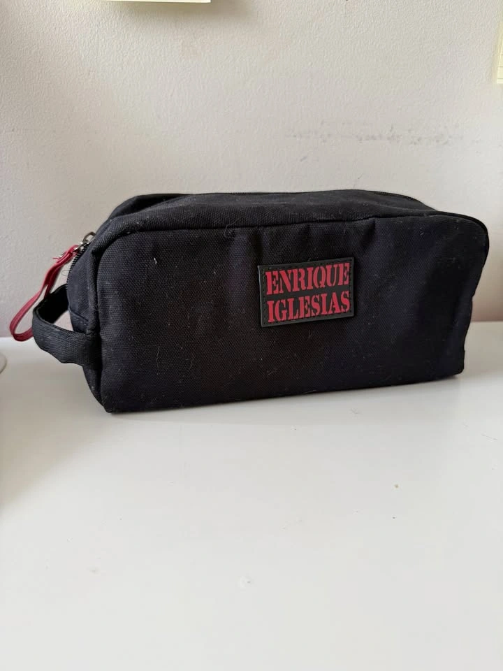 Enrique Iglesias Travel Toiletry Bag Black Canvas Zip Closure