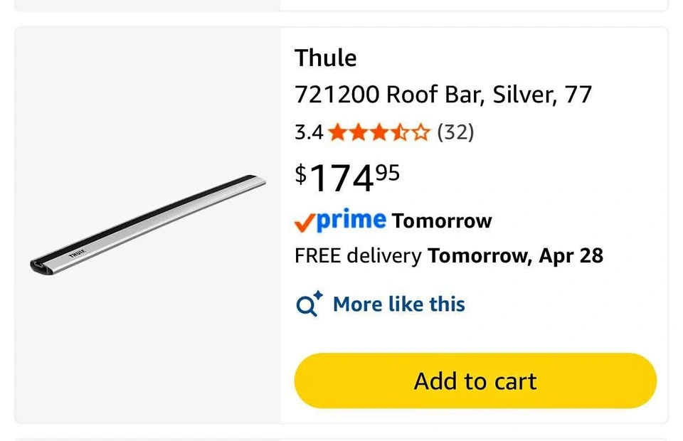 2 Thule 721200 Roof Racks Black