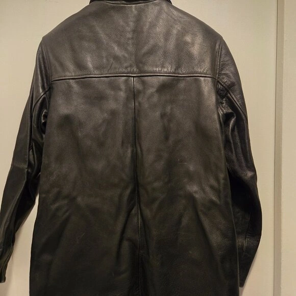 Unisex Weathered Black Leather Jacket (Women's M, Men's S) - photo 3