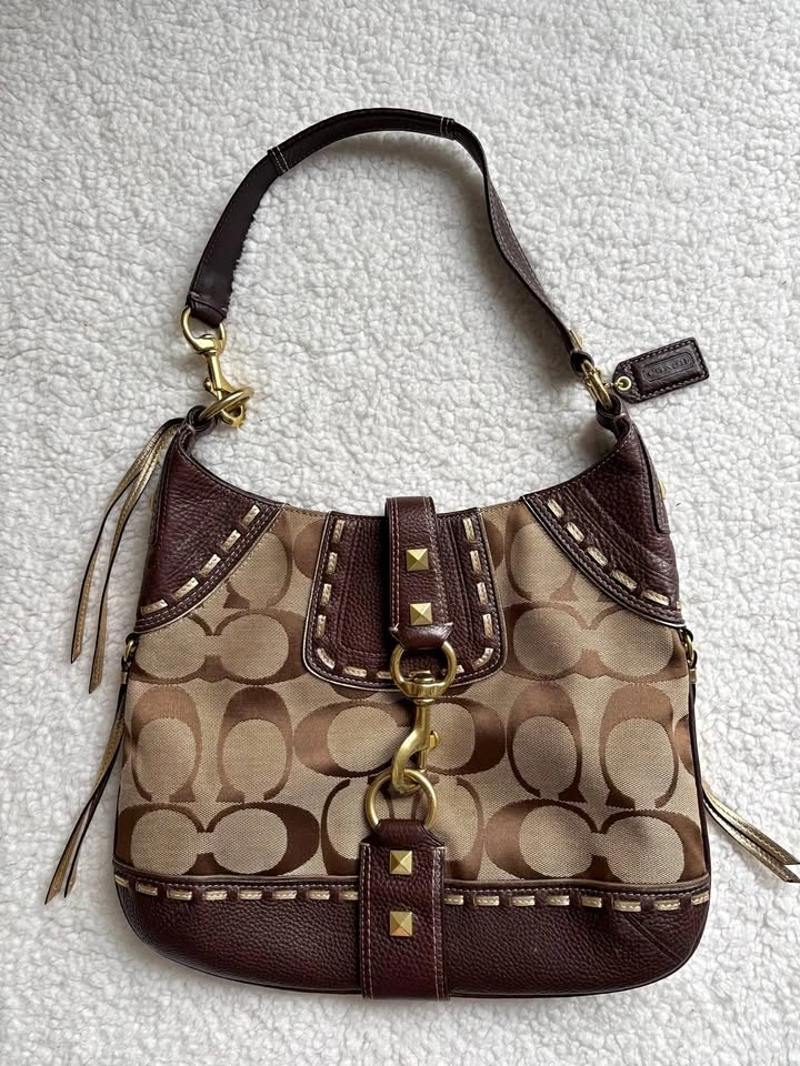 Coach Vintage Y2K Brown Signature Monogram Canvas Studded Should