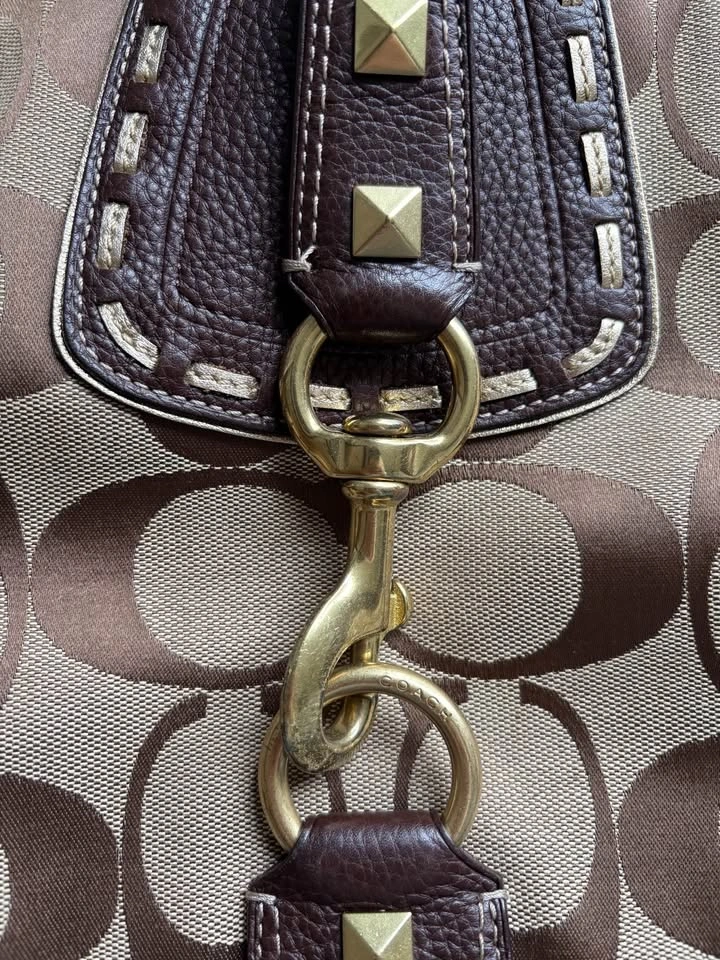 Coach Vintage Y2K Brown Signature Monogram Canvas Studded Should - photo 3