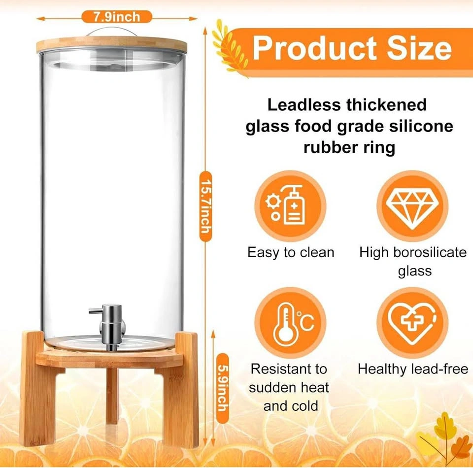 Glass Drink Dispenser 2.9 Gal with Wood Stand