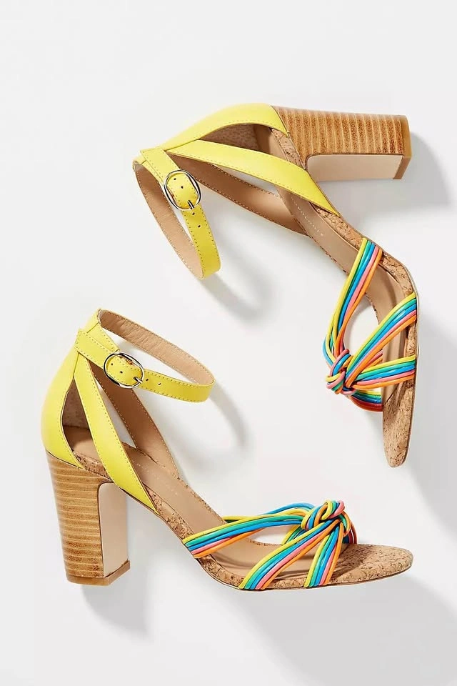 Anthropologie Summer Nights Yellow Multicolor Knotted Cork Heel