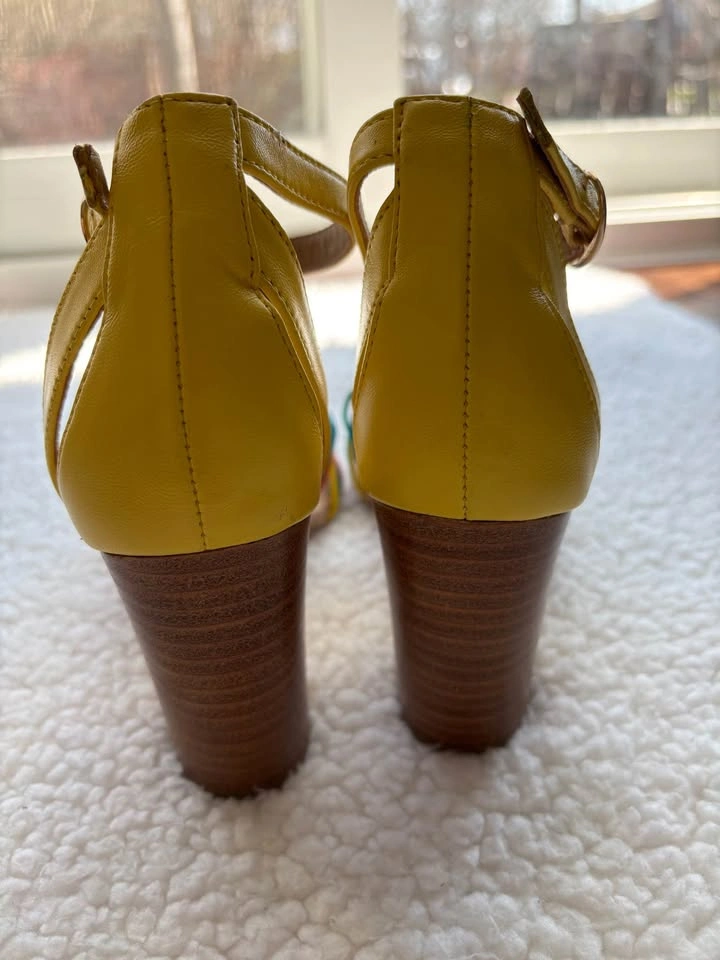 Anthropologie Summer Nights Yellow Multicolor Knotted Cork Heel - photo 4