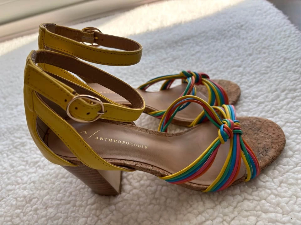 Anthropologie Summer Nights Yellow Multicolor Knotted Cork Heel - photo 5