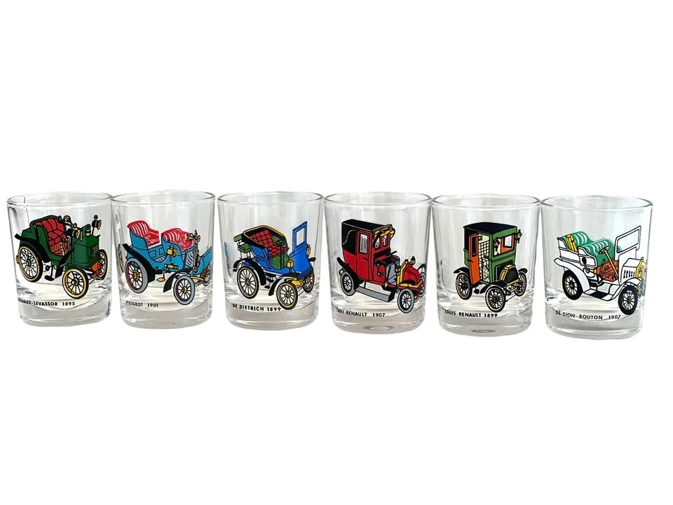Vintage French Car Whiskey Glasses Set 6 Retro Barware - photo 2