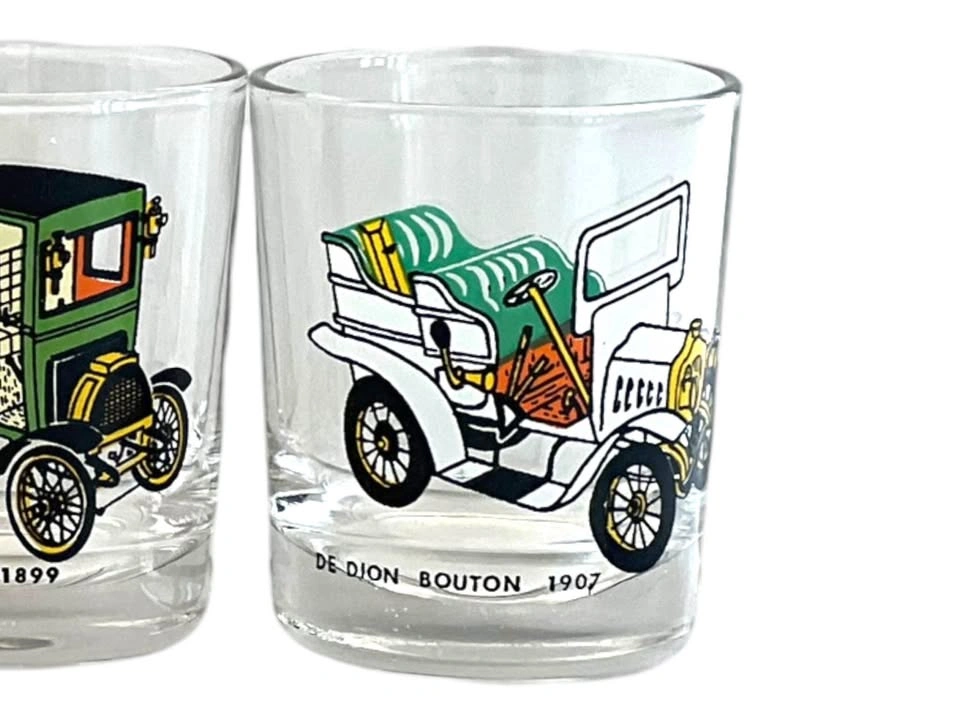 Vintage French Car Whiskey Glasses Set 6 Retro Barware - photo 4