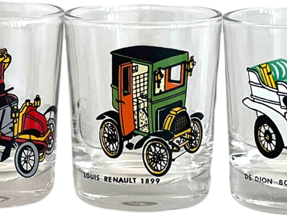 Vintage French Car Whiskey Glasses Set 6 Retro Barware - photo 5