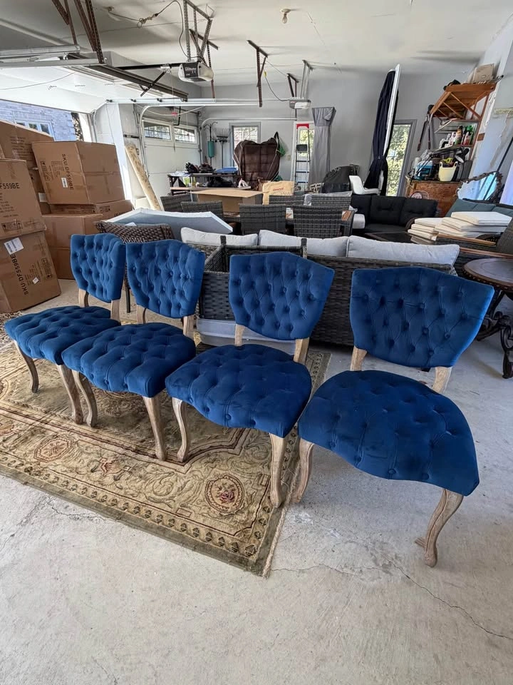 4 New High End Solid Wood Navy Blue Tufted Dining Chairs - photo 2