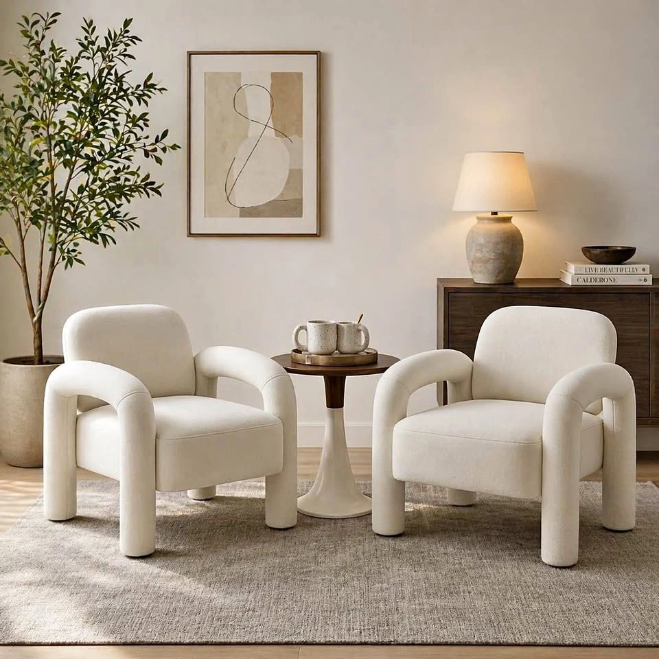 New in Box, Modern Cream Velvet Accent Chair (2)