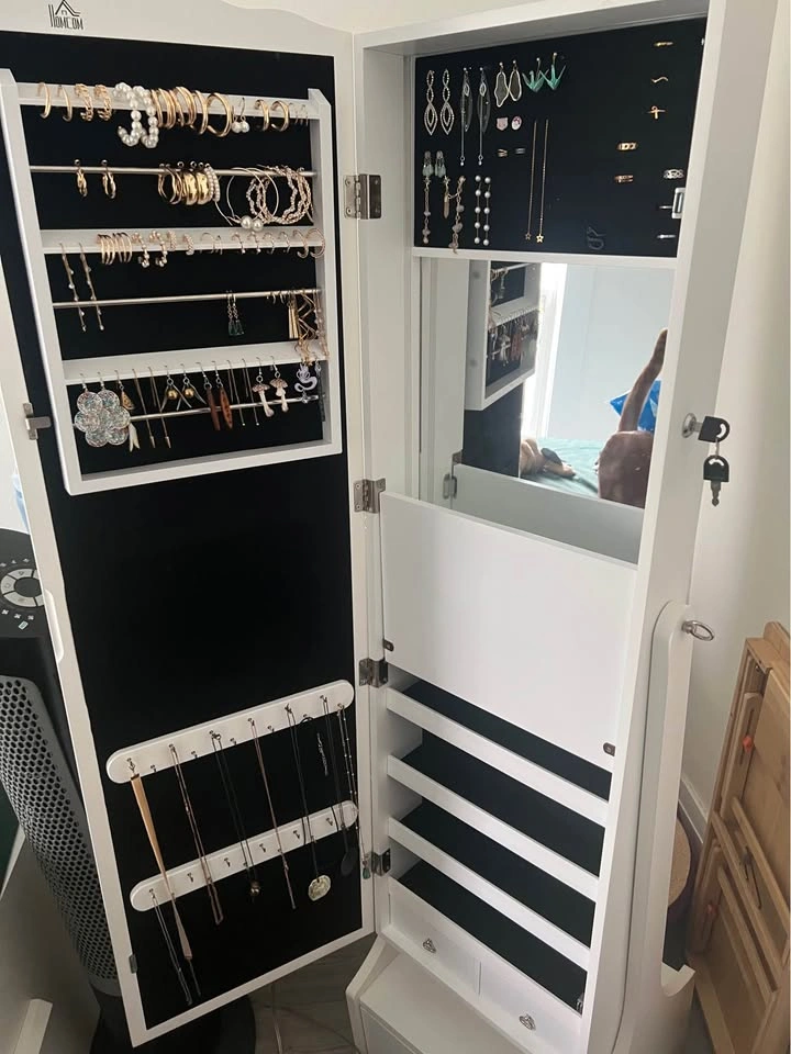 HOMCOM Standing Jewelry Case Mirror with Lock and Key - WHITE - photo 5