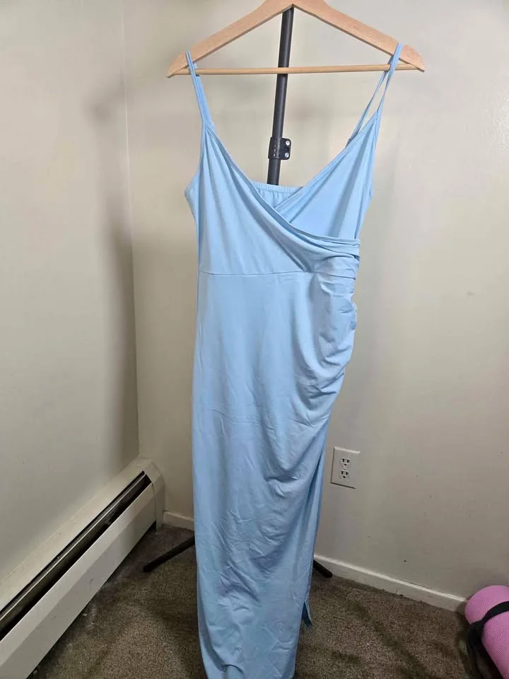 Ruched Wrap Split Knit Midi Dress thumbnail